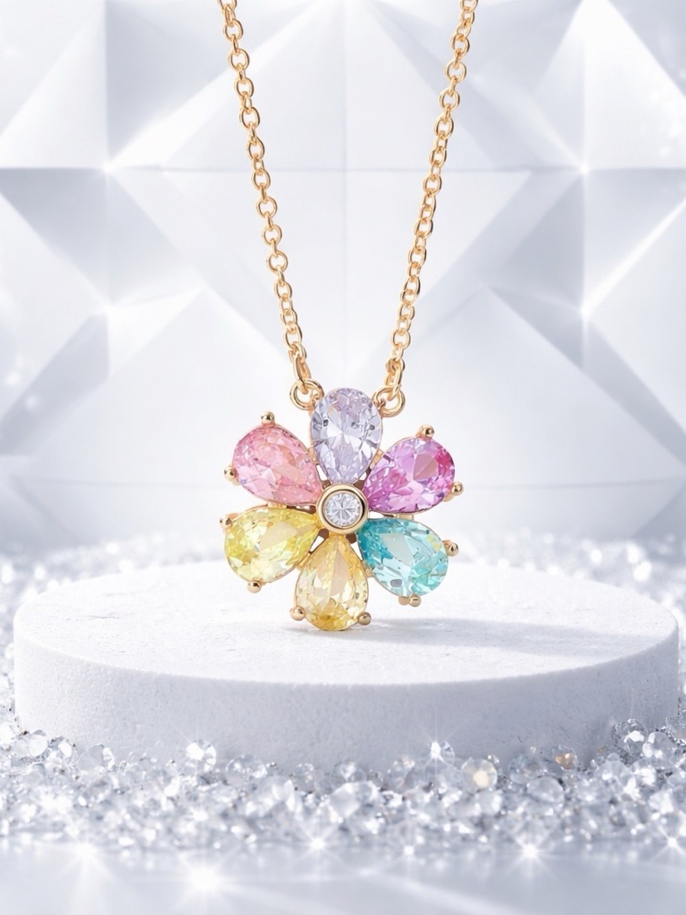Park Lane Sorbet Flower Pastel CZ Necklace